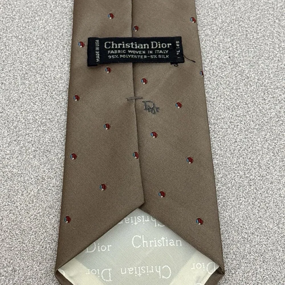 Lot Of 2 Christian Dior Tie Necktie, Silk Blend, Beige, Gray, Embroidered Logo